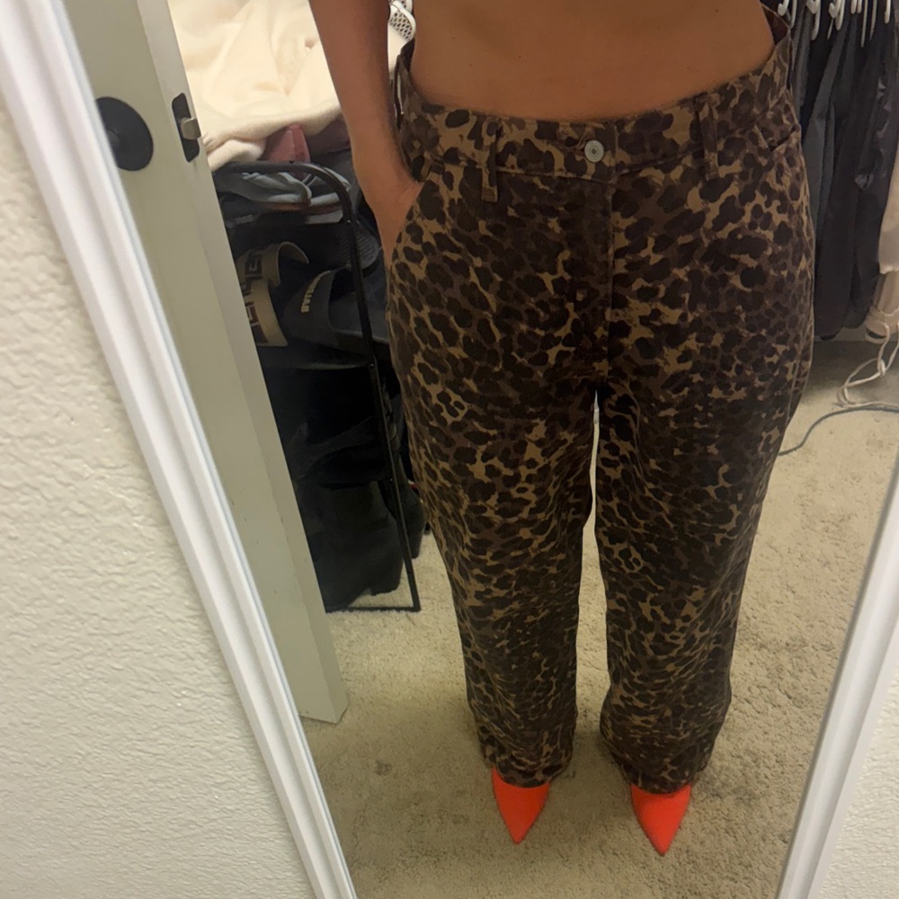 Abercrombie & Fitch Brown Leopard Print Straight Leg Pants